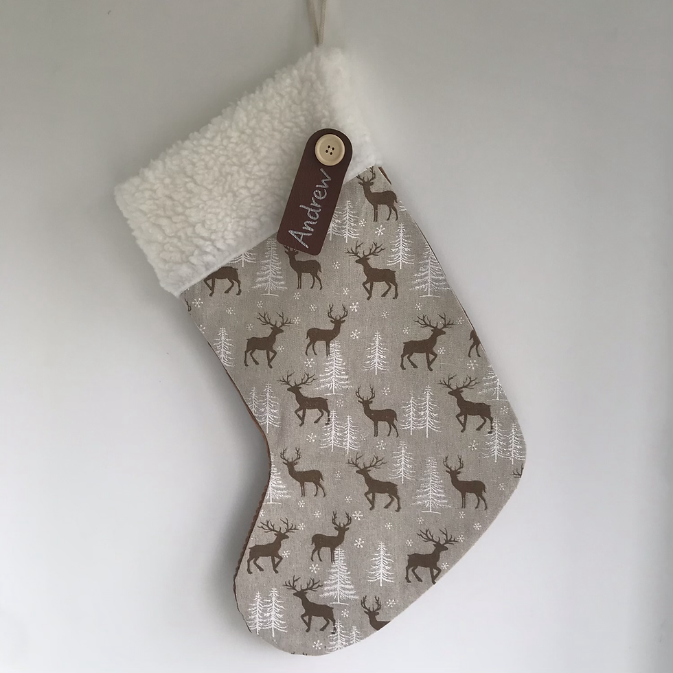 Thumbnail: Large Brown stag & Tartan personalised stockings