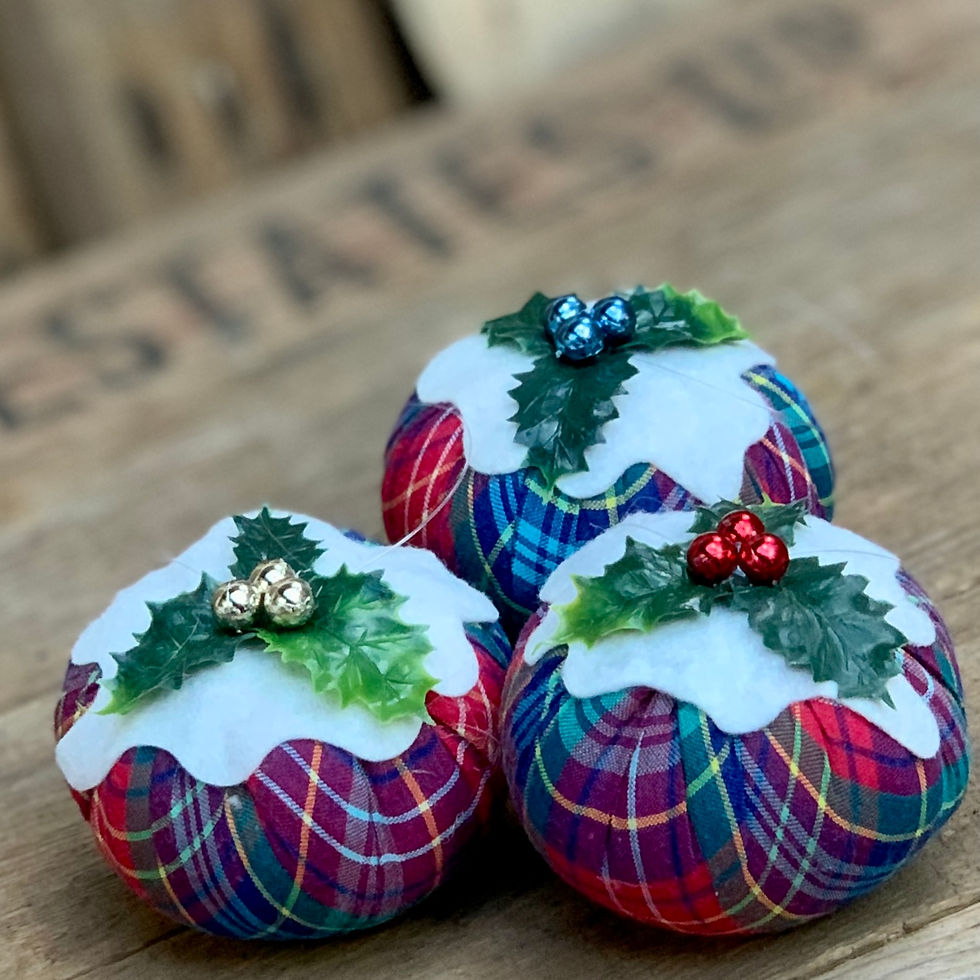 Thumbnail: 3 Rainbow tartan Christmas pudding decorations