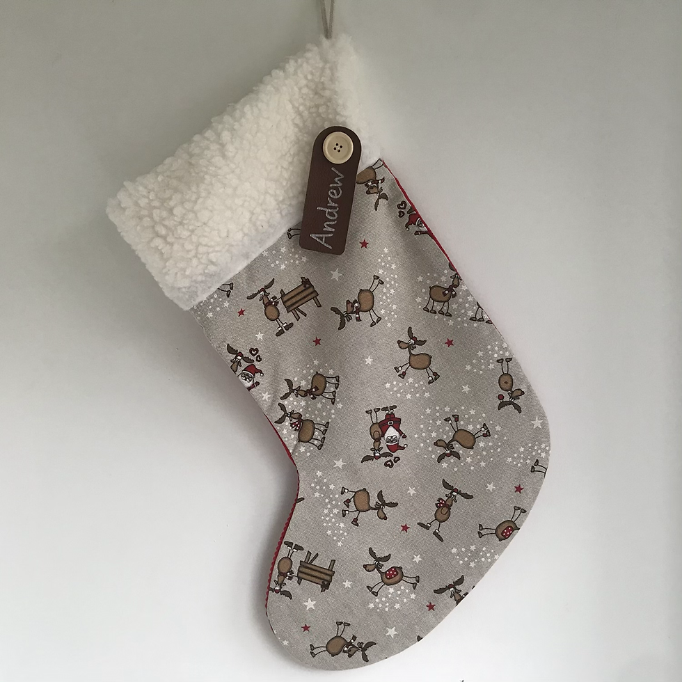 Thumbnail: Large Red/linen and check Personalised Stockings