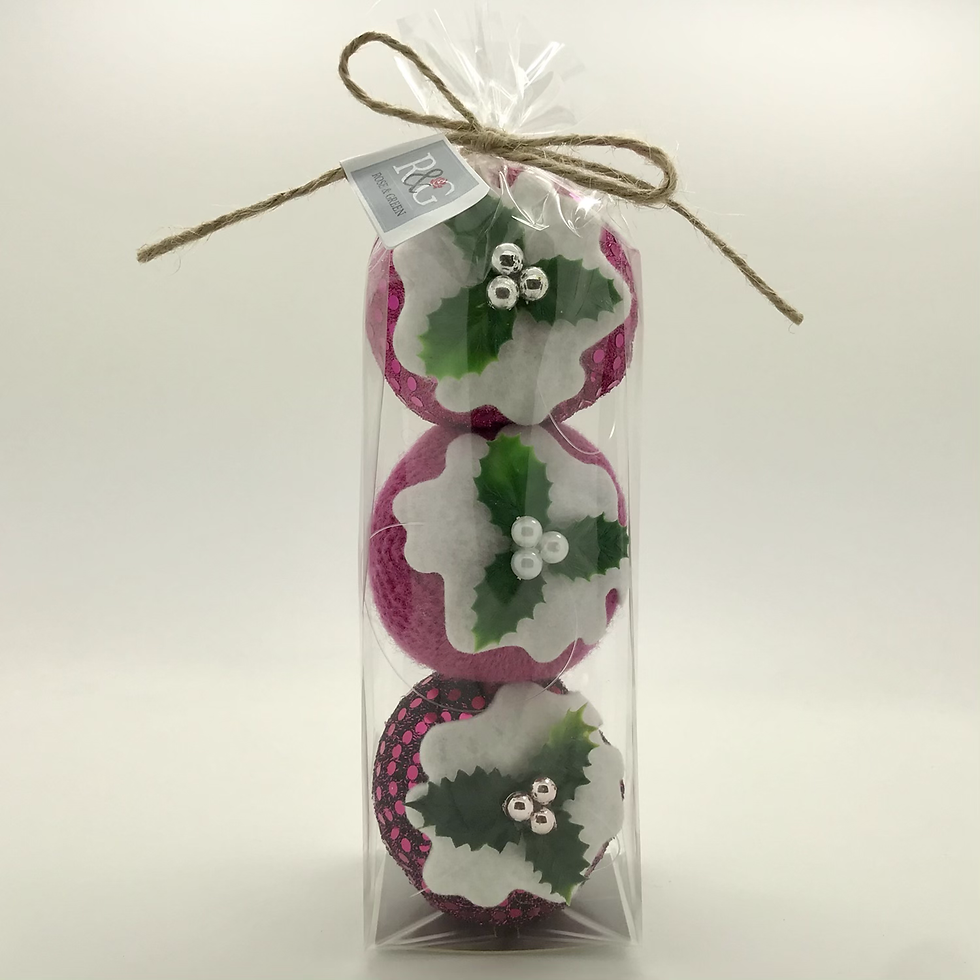 Thumbnail: Set of 3 Pink Christmas pudding decorations