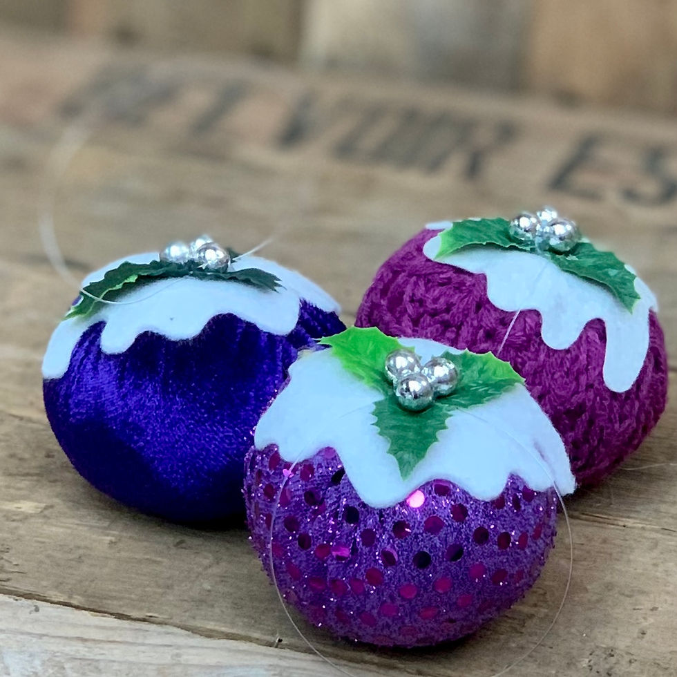 Thumbnail: Set of 3 Purple Christmas pudding decorations
