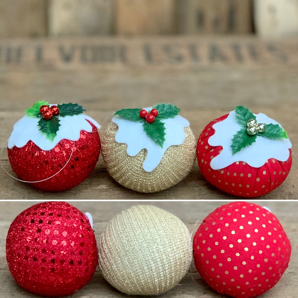 Thumbnail: Set of 3 Red/Gold  Christmas pudding decorations