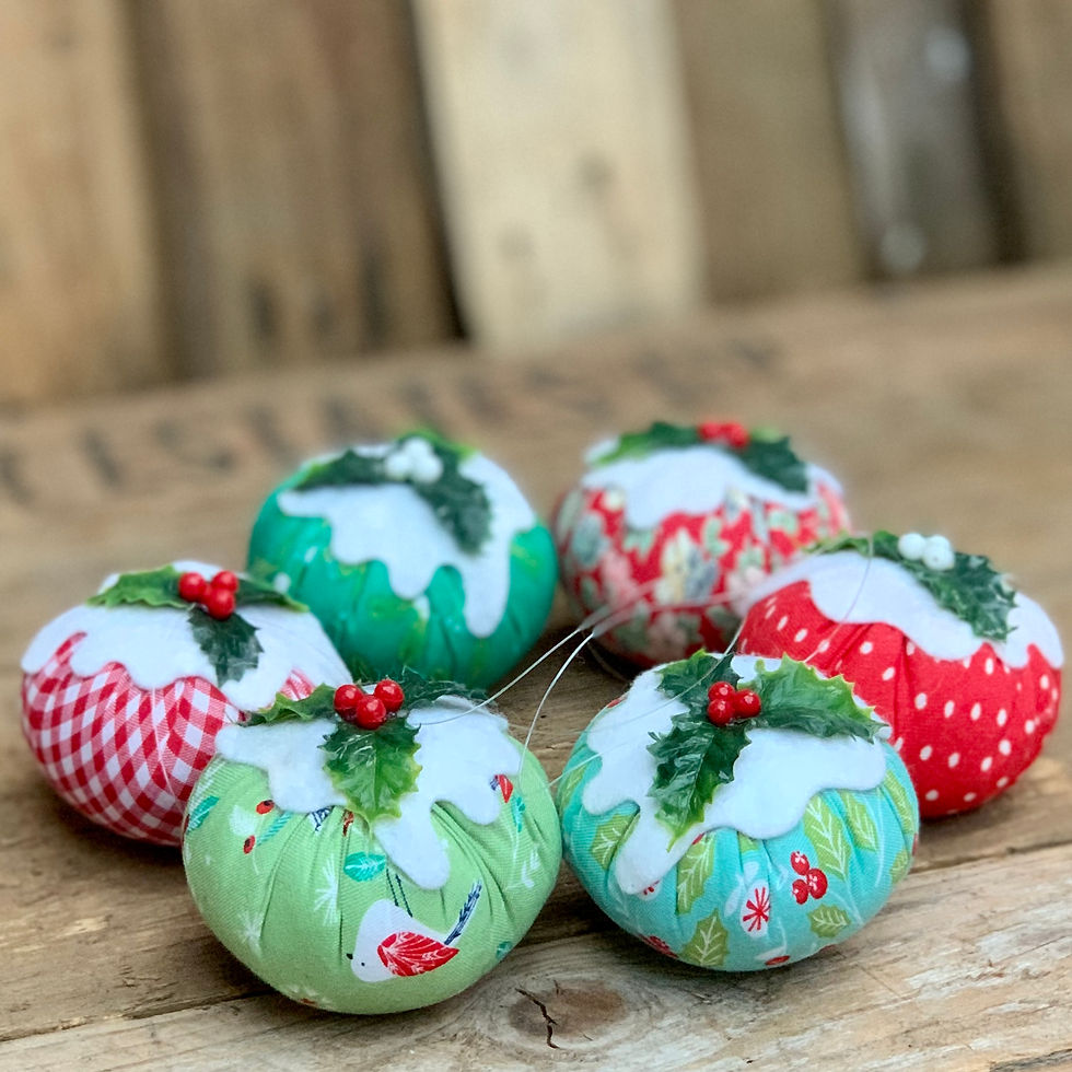 Thumbnail: Set of 6 Patterned Christmas pudding decorations