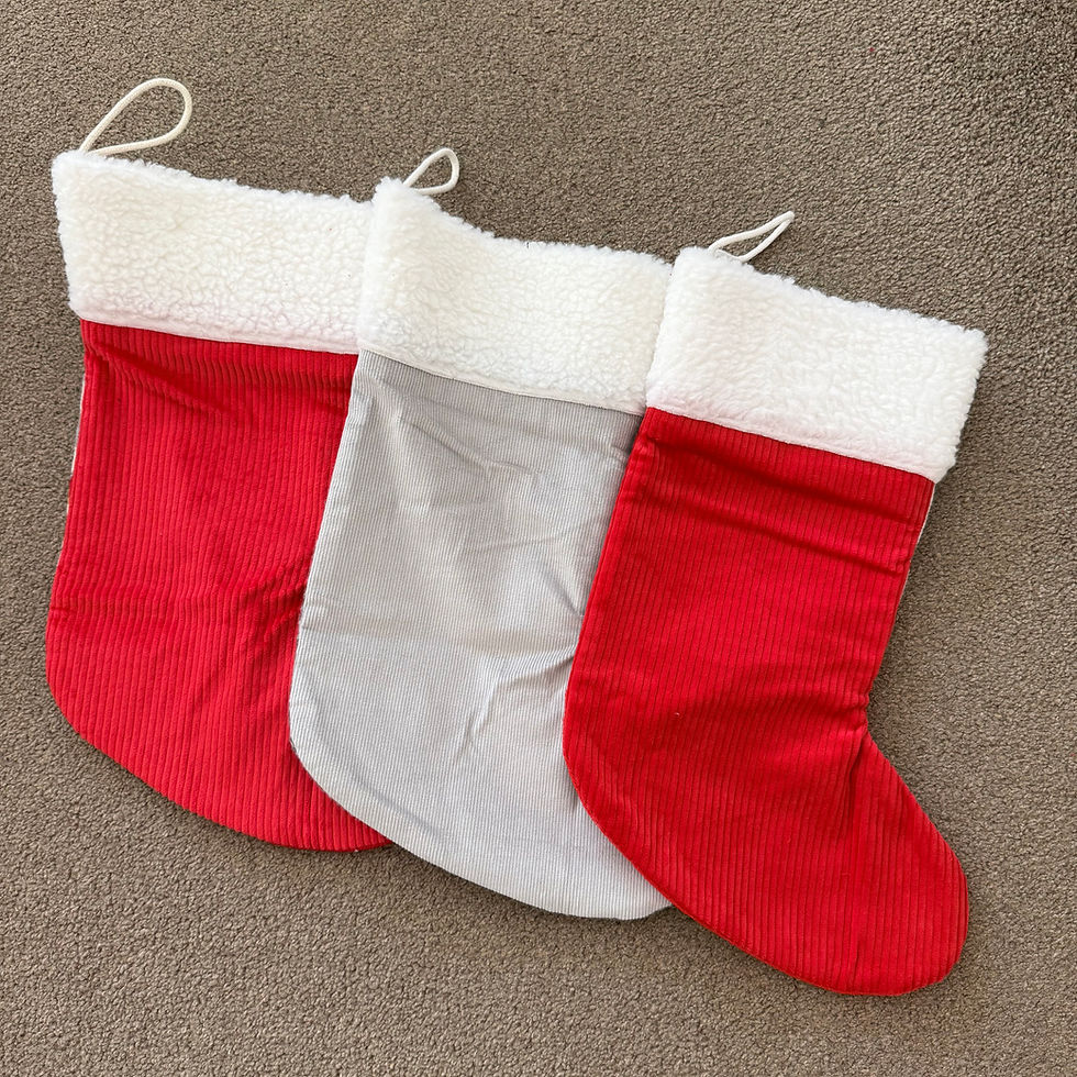 Thumbnail: Large Personalised stocking - Knitted Red/grey