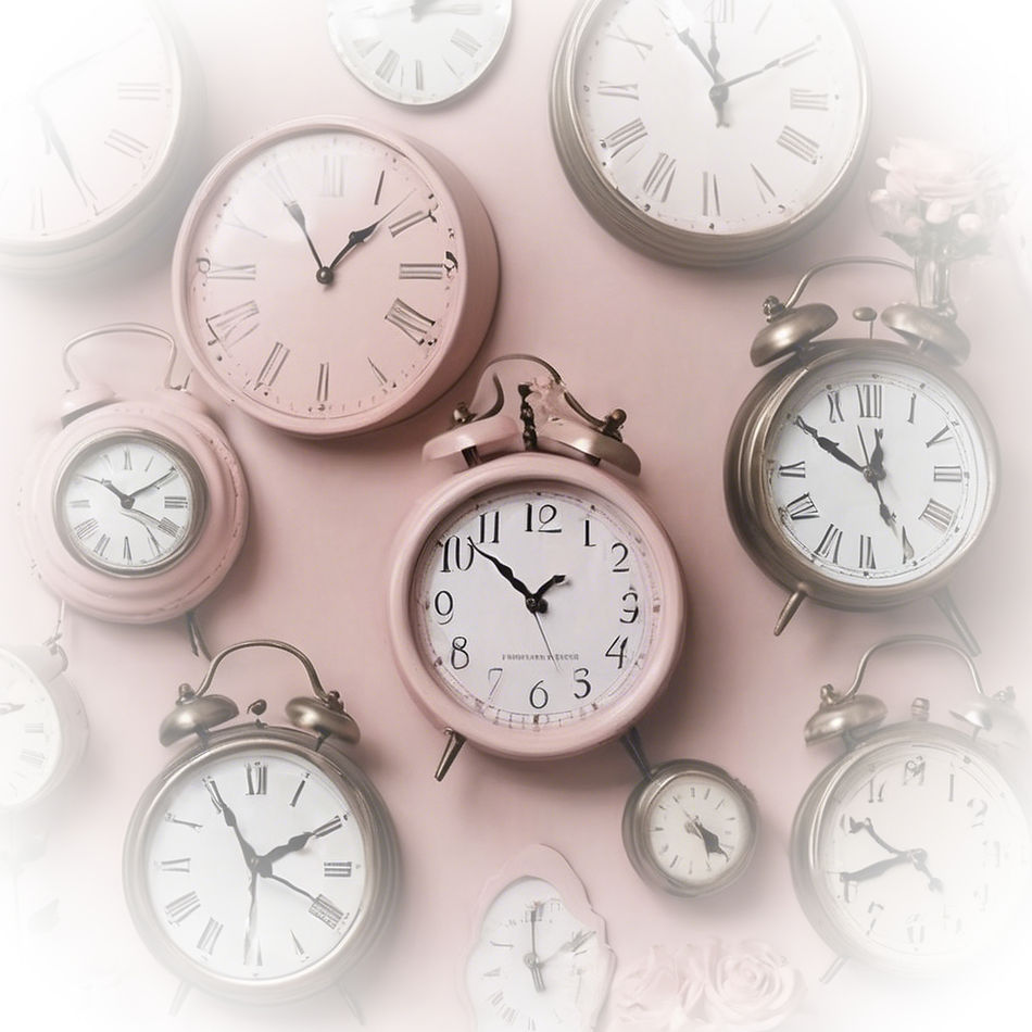 Multiple clocks at various times. Aesthetic, feminine, blush pinks and off white.jpg