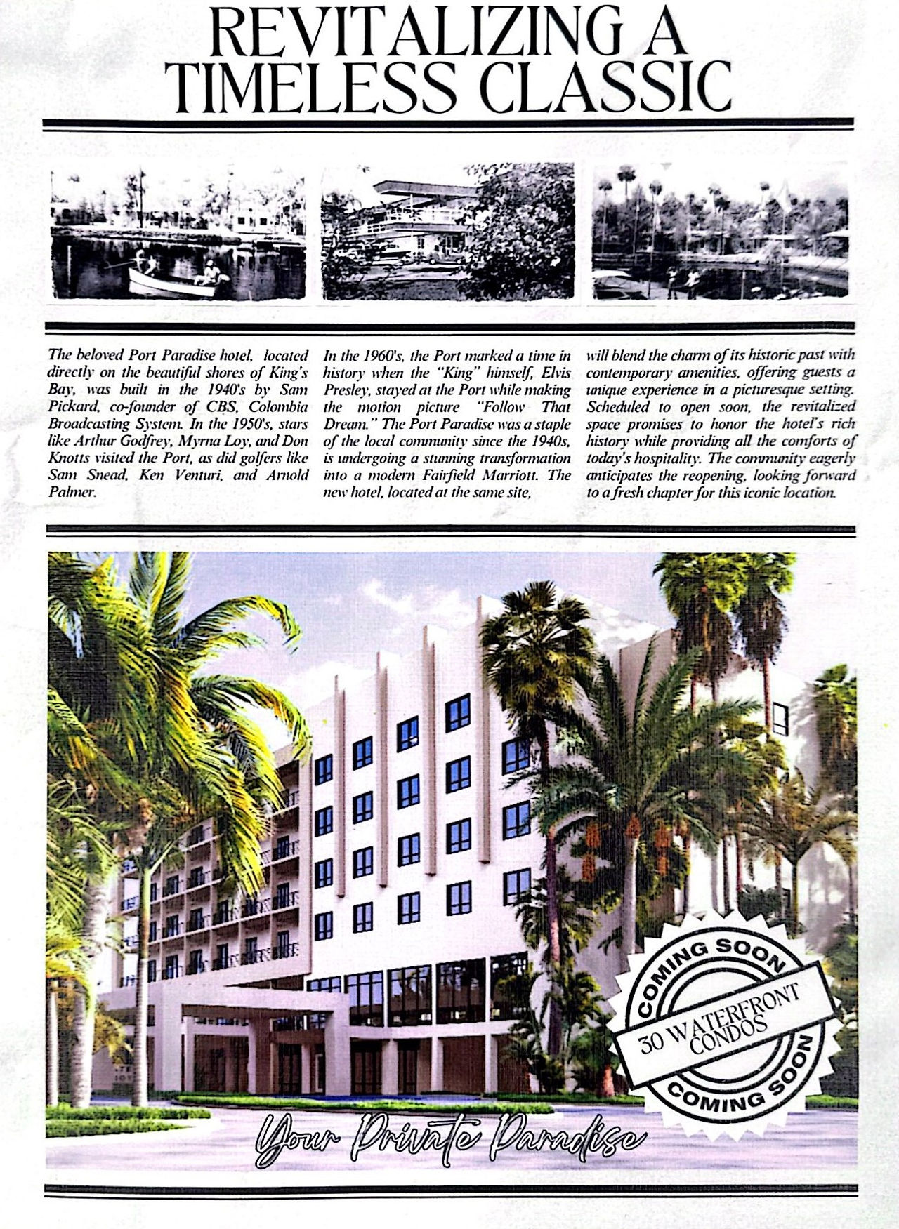 marketing brochure for newly built hotel in crystal river florida