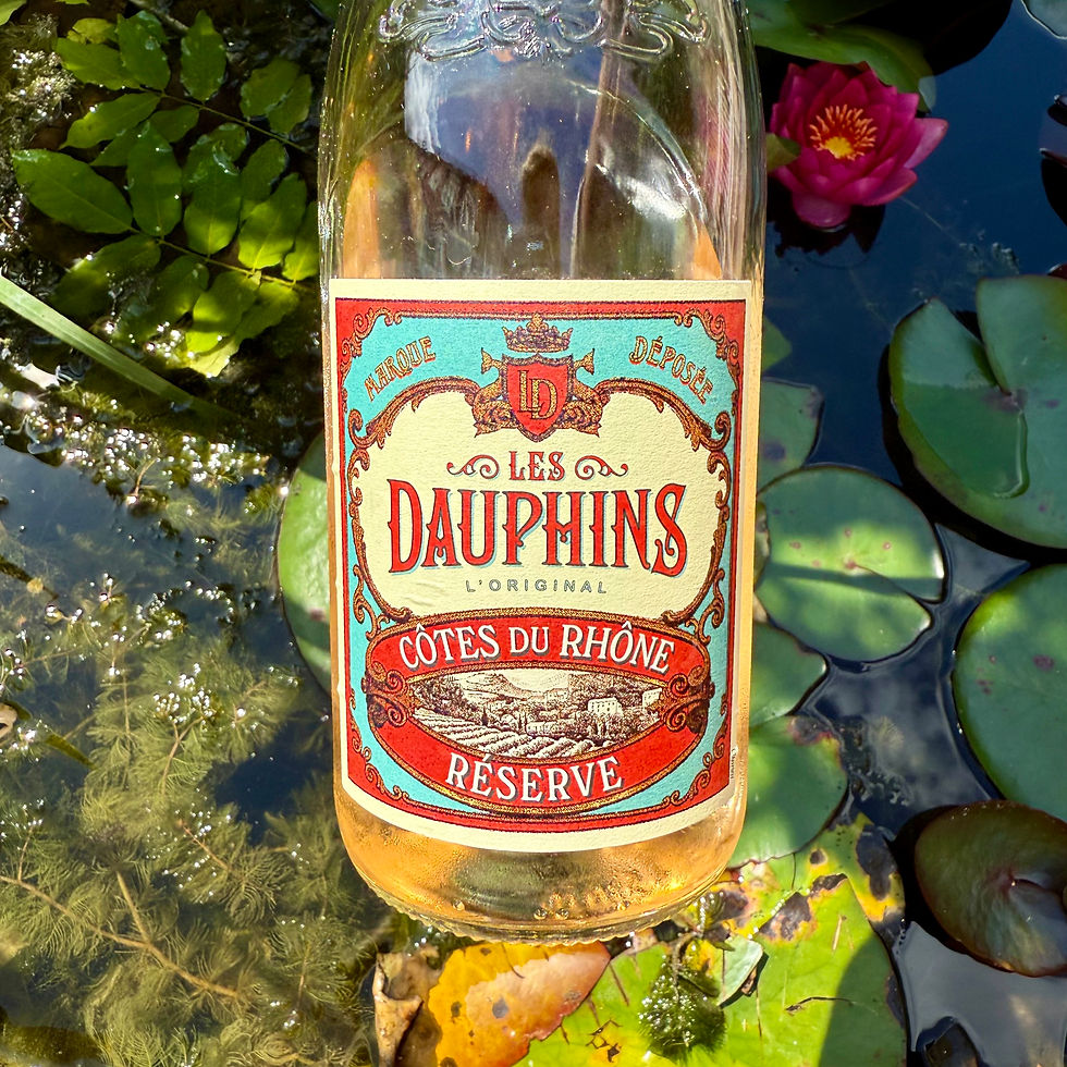A bottle of Les Dauphins Côtes du Rhône rosé Reserve