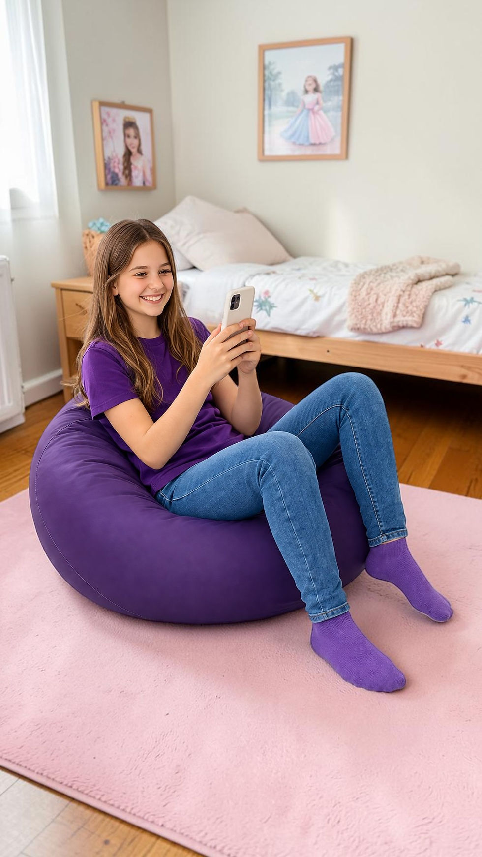 Miniatura: Sillón Puff Corona Princesa Morado. Ideal Para Personas De Hasta 80 Kg