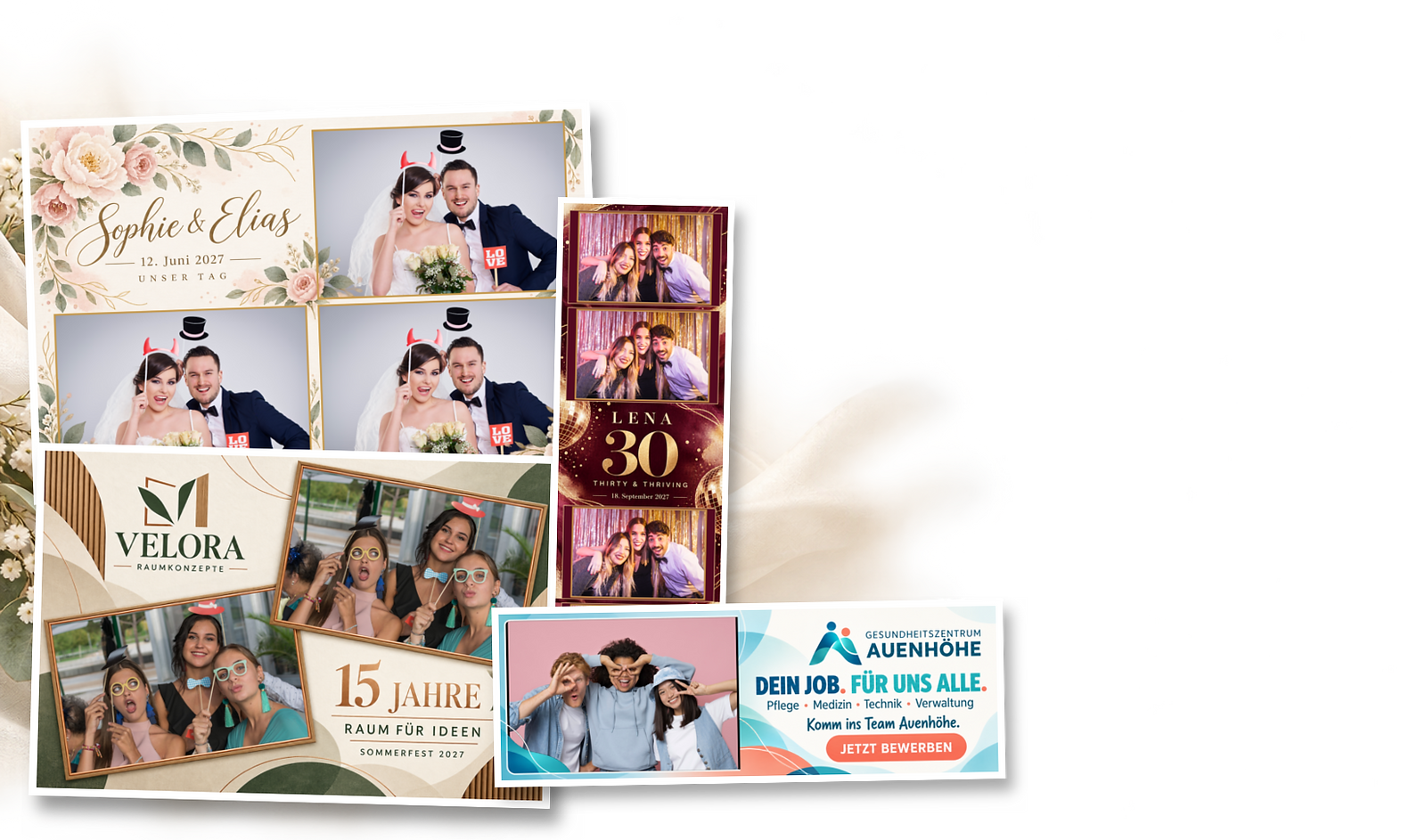 Fotolayouts Grafik mit mehreren Beispiel Layouts von einer Eventory Fotobox