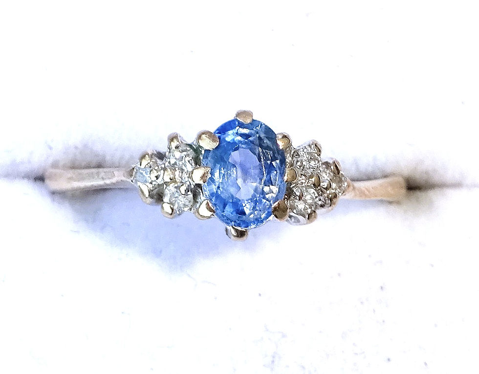 Thumbnail: 9ct Gold Cornflower Blue Sapphire & Diamond Ring, Size O
