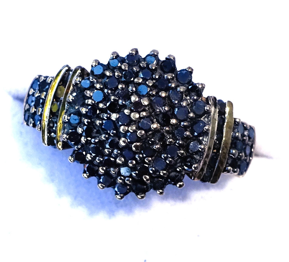Thumbnail: Vintage hallmarked 9ct gold black diamond tiered cluster ring with approximately 1.00ct of tested natural black diamonds.