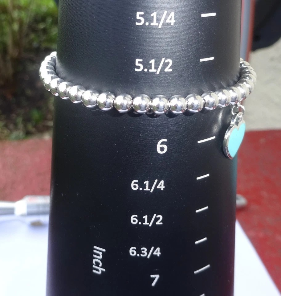 Thumbnail: CHILD SIZE Tiffany & Co Sterling Silver Blue Heart Tag Bracelet, 5 3/4"