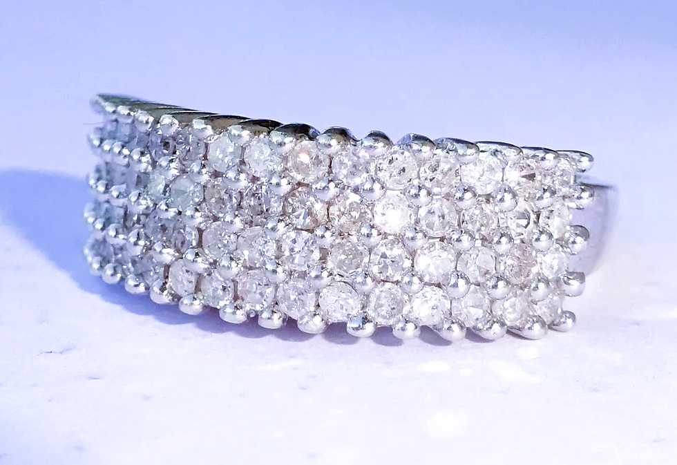 Chunky 9ct White Gold 0.75ct Pave Set Diamond Cluster Band Ring, Size L