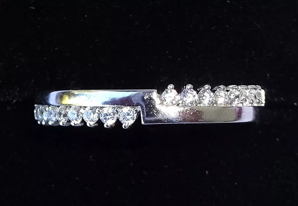 Thumbnail: Unusual 9ct White Gold Zig-Zag CZ Half Eternity Ring, Size L1/2