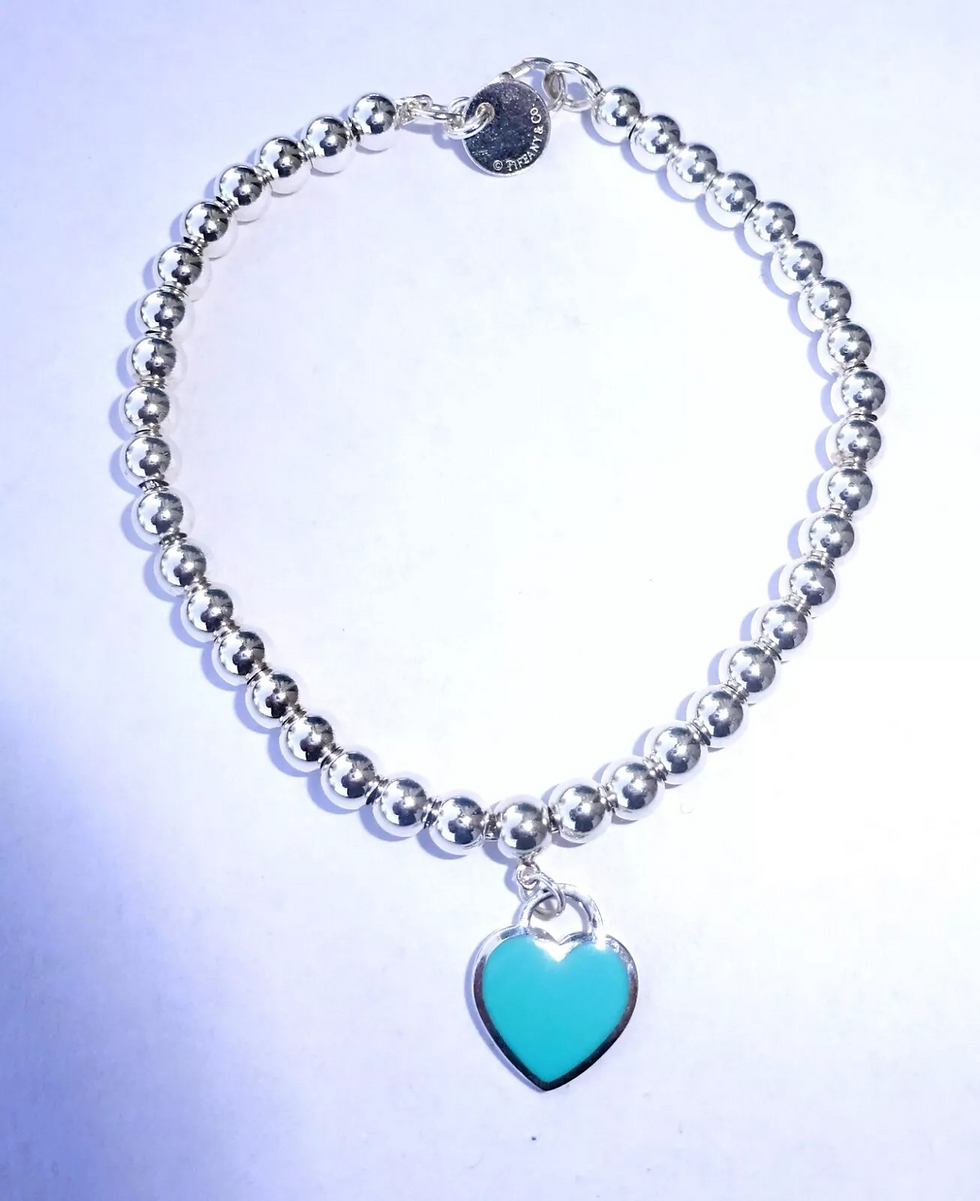 Thumbnail: CHILD SIZE Tiffany & Co Sterling Silver Blue Heart Tag Bracelet, 5 3/4"