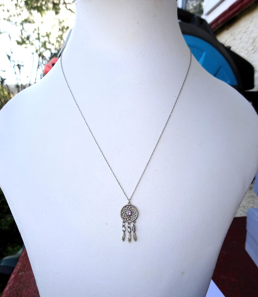Thumbnail: 9ct White Gold Pink Sapphire & Aquamarine Dreamcatcher Necklace, 16"
