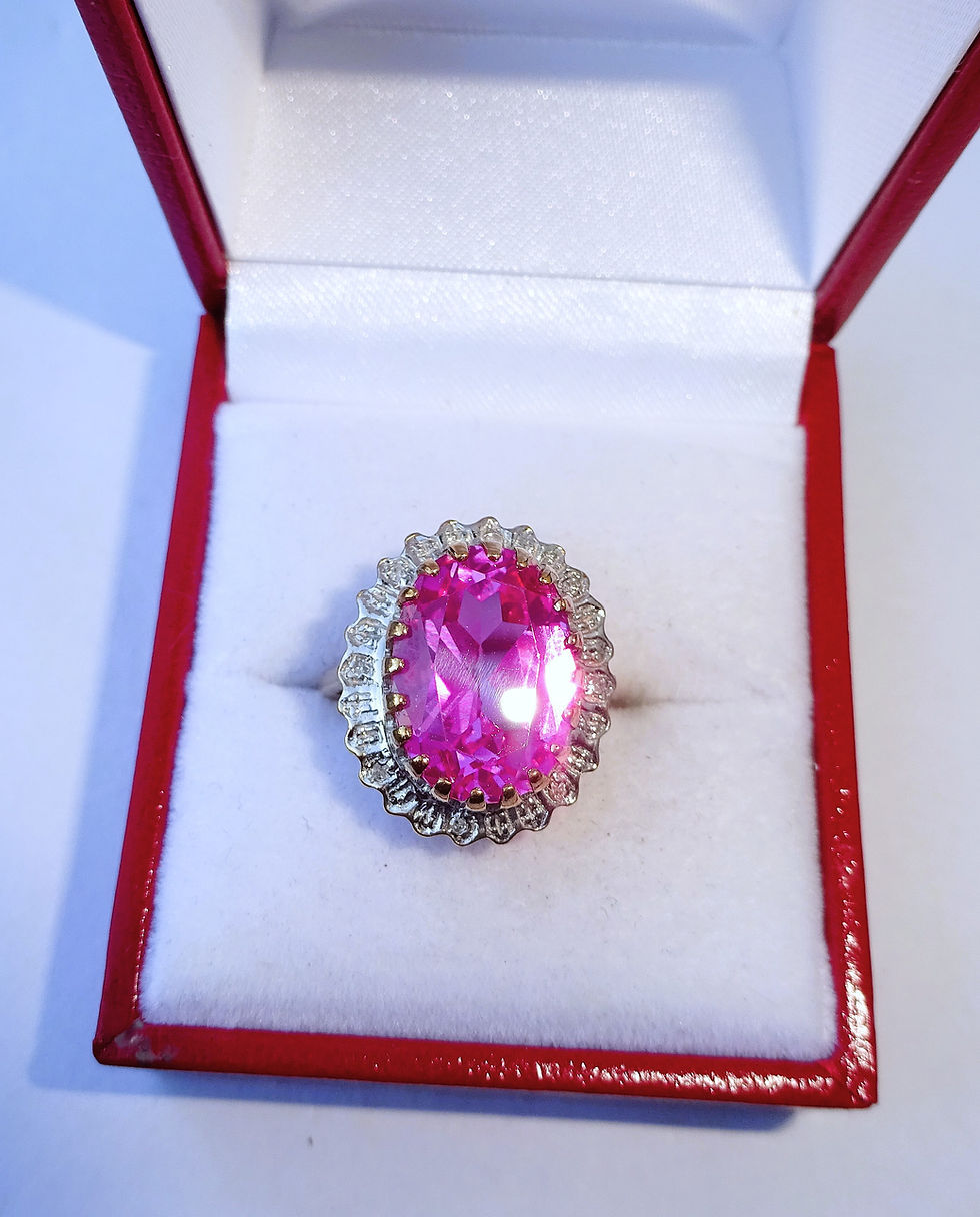 Thumbnail: Large Vintage 9ct Gold Pink Sapphire & Diamond Halo Ring, Size K