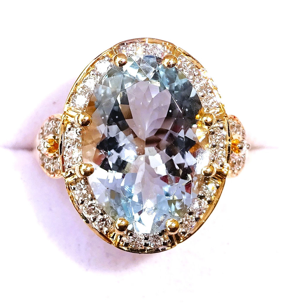 Thumbnail: Large Bespoke Lorique 18ct Gold Aquamarine & Diamond Cocktail Ring, Size N1/2
