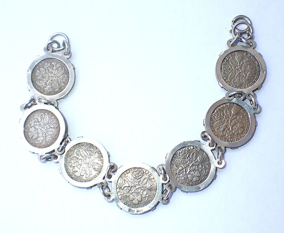 Thumbnail: Vintage sterling silver lucky sixpence bracelet hallmarked Birmingham 1981.