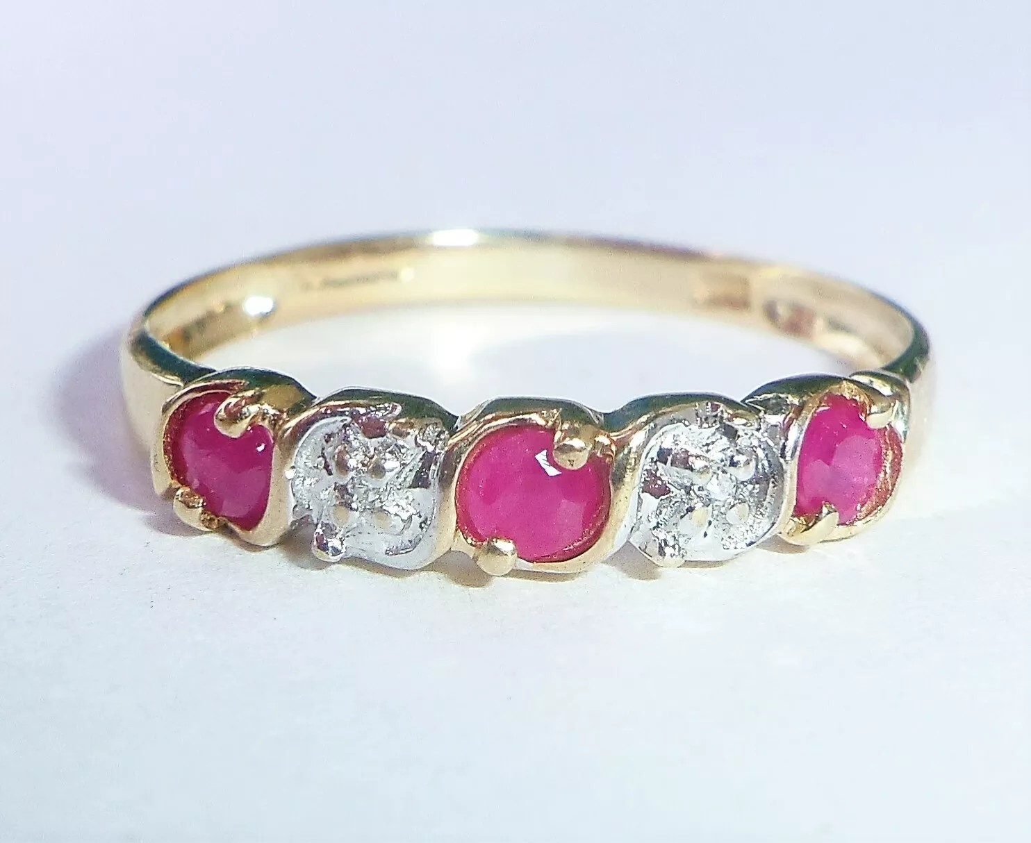 9ct Gold Ruby & Diamond Half Eternity Ring, Size P