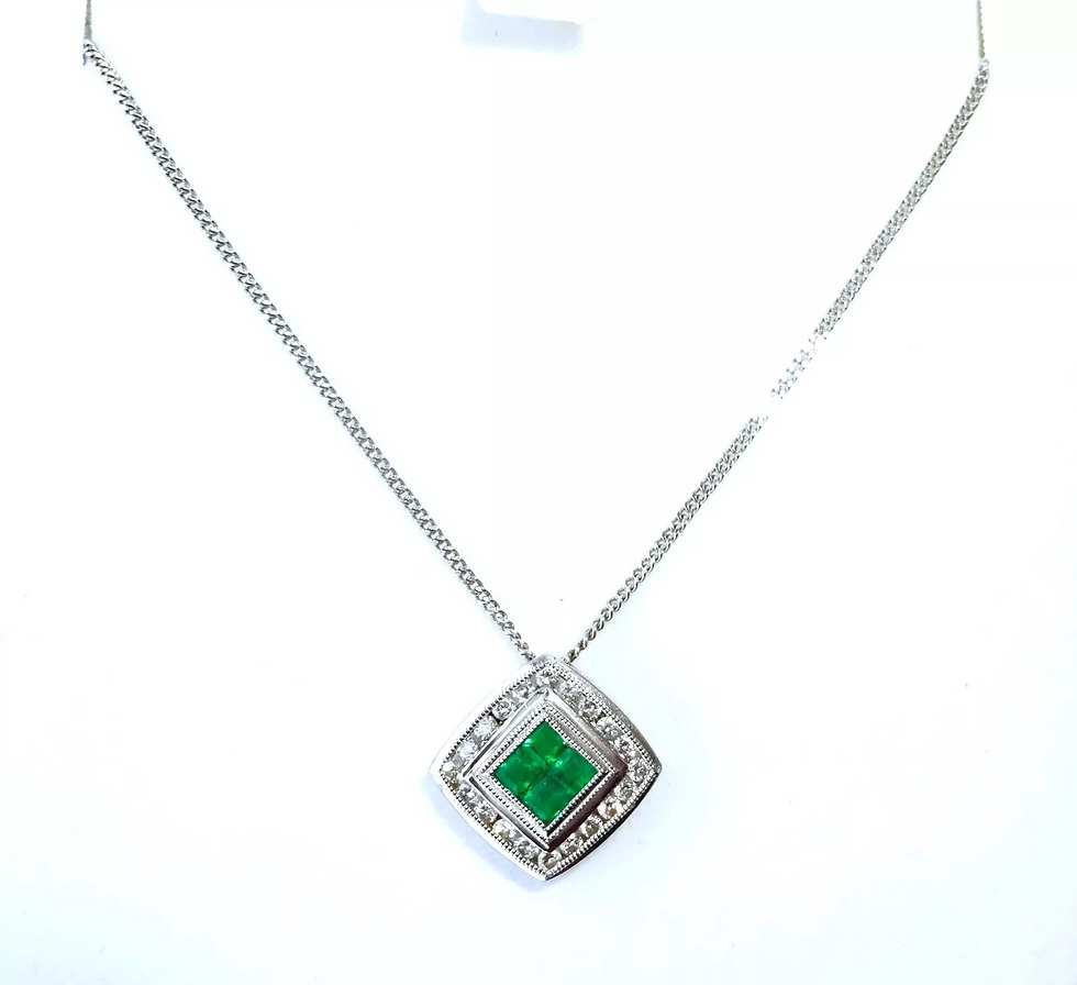 Thumbnail: 9ct White Gold Princess Emerald & Diamond Necklace, 18 1/4"
