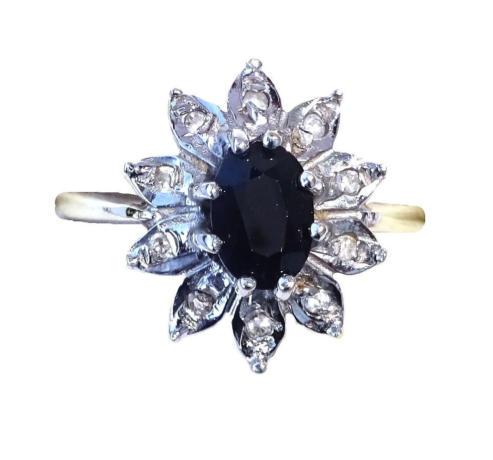 Thumbnail: 14ct Gold Sapphire & Diamond Halo Star Flower Ring, Size J