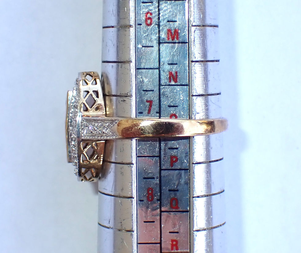 Thumbnail: 9ct yellow gold pink sapphire and diamond Art Deco inspired milgrain ring.