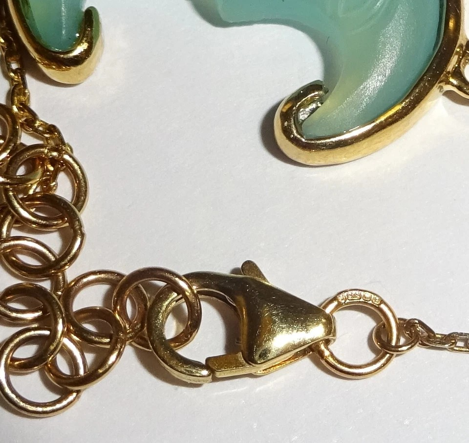 Thumbnail: Rare Glen Lehrer 9ct Gold Frosted Blue Chalcedony Man in the Moon Bracelet