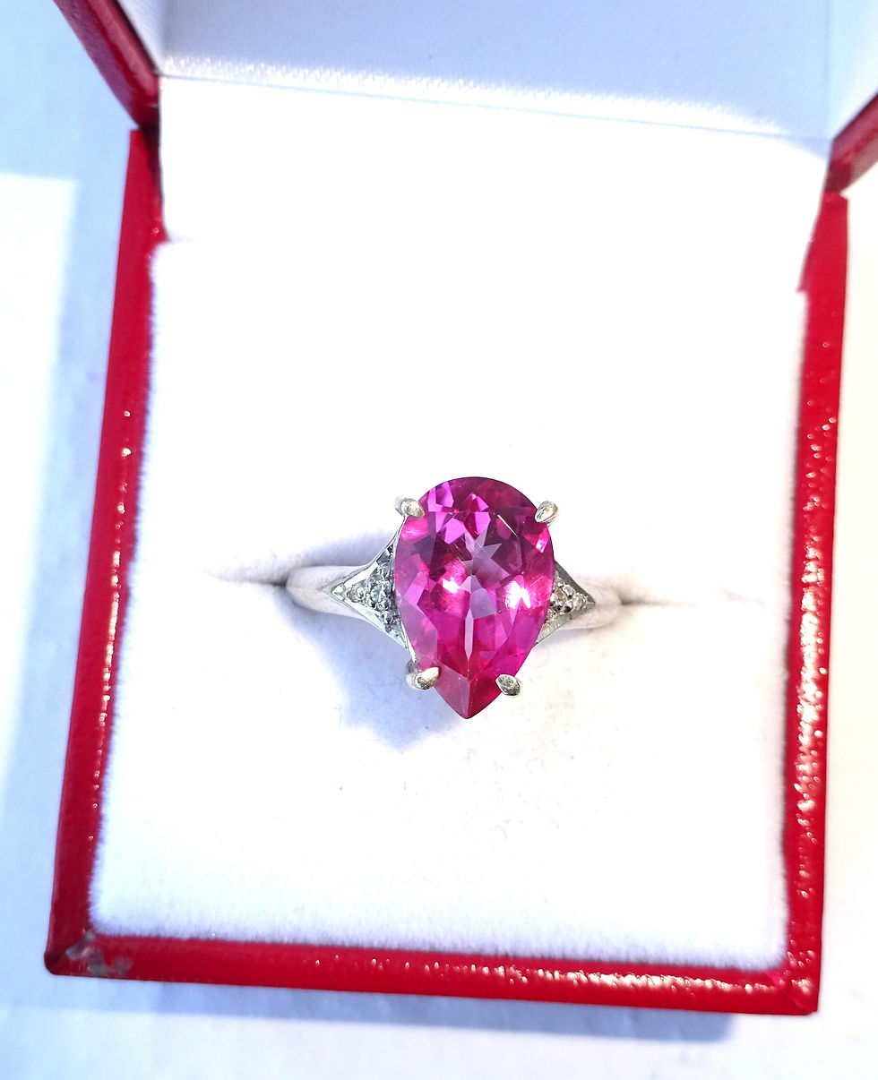 Thumbnail: 9ct White Gold Pear Cut Pink Sapphire & Diamond Ring, Size N1/2