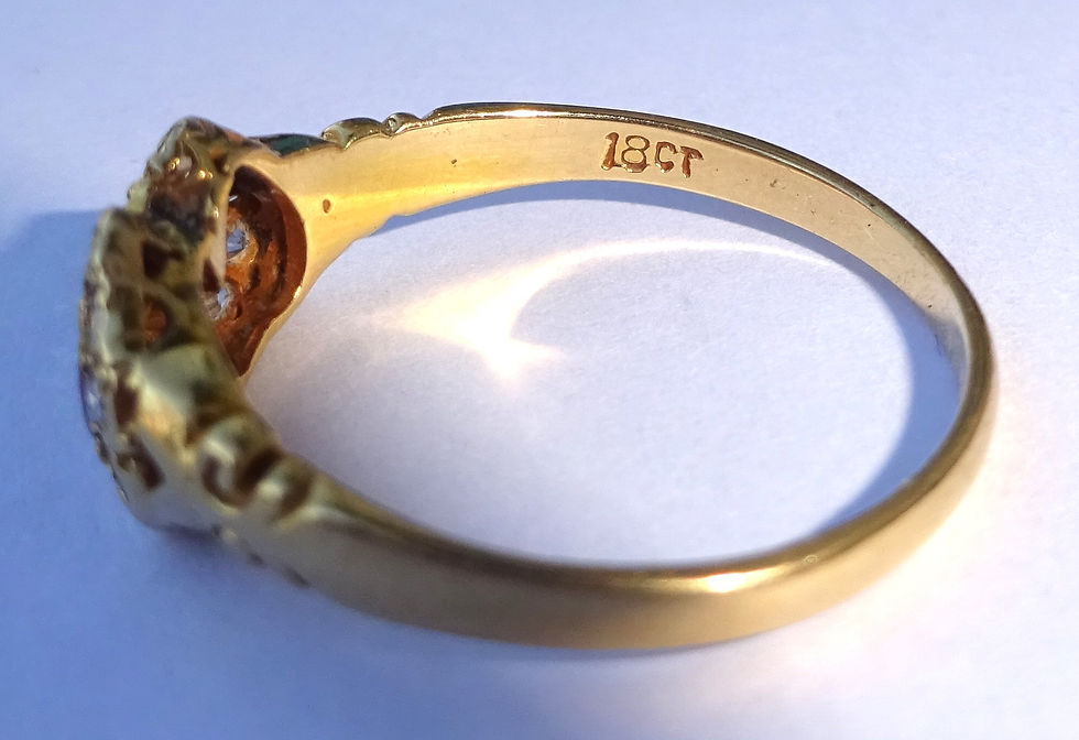 Thumbnail: Antique Edwardian 18ct Gold, Sapphire, Ruby & Diamond Double Heart Ring, Size N