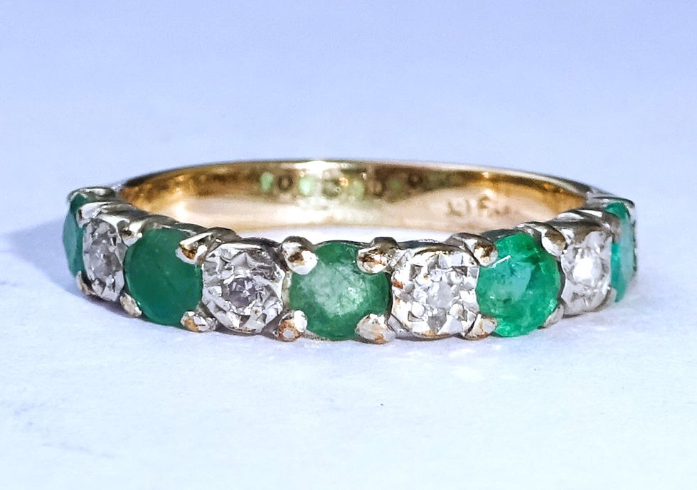 Vintage 9ct gold emerald and diamond half eternity ring