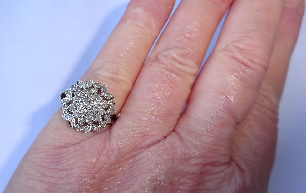 Thumbnail: Vintage 9ct Gold 0.50ct Diamond Large Floral Cluster Cocktail Ring, Size K