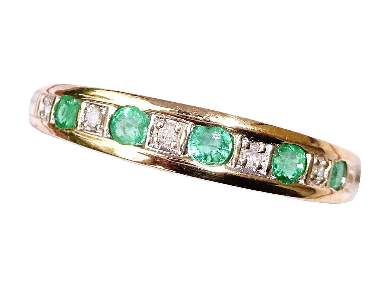 9ct Gold Emerald & Diamond Half Eternity Ring, Size N