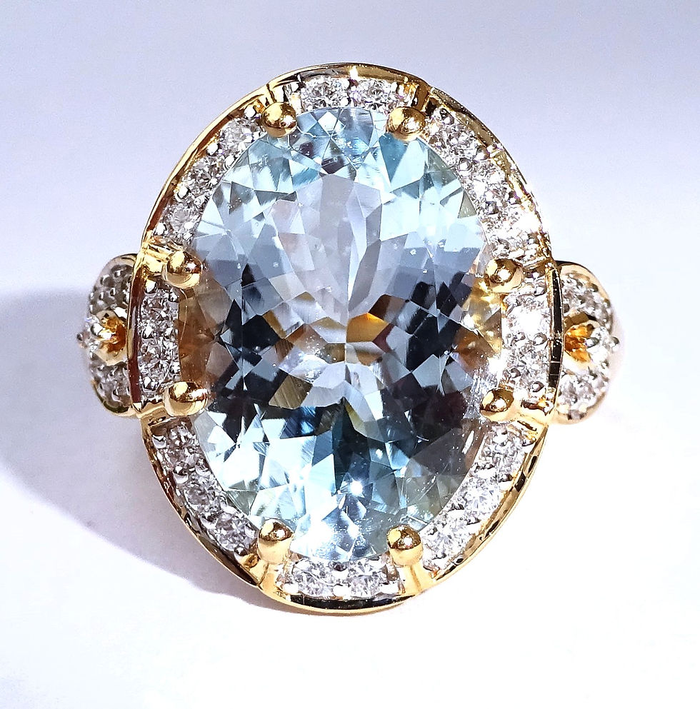Large Bespoke Lorique 18ct Gold Aquamarine & Diamond Cocktail Ring, Size N1/2