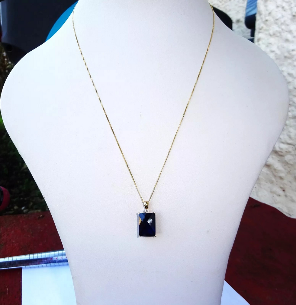 Thumbnail: Large 9ct Gold Emerald Cut Sapphire & Diamond Necklace