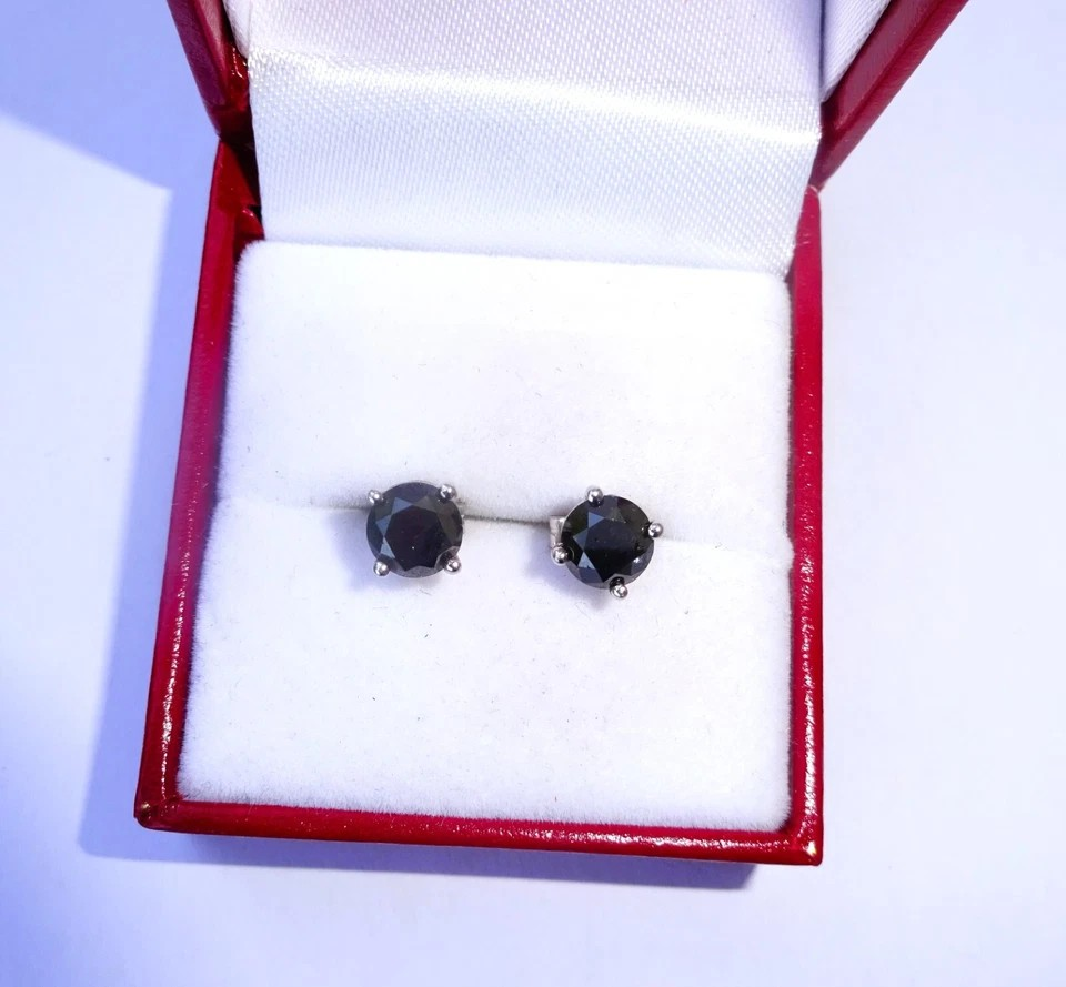 Thumbnail: 9ct White Gold 2.00ct Black Diamond Stud Earrings