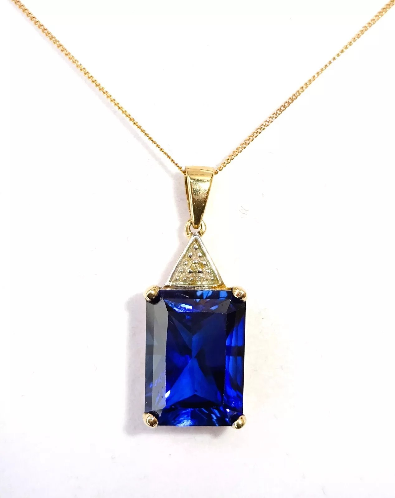 Large 9ct Gold Emerald Cut Sapphire & Diamond Necklace, 19 1/2"