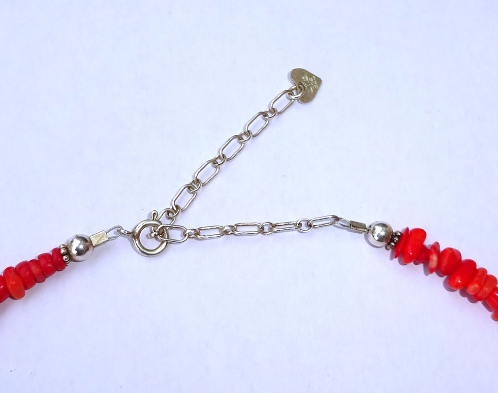 Thumbnail: Native American Style Sterling Silver & Red Coral Necklace, 16 - 19"