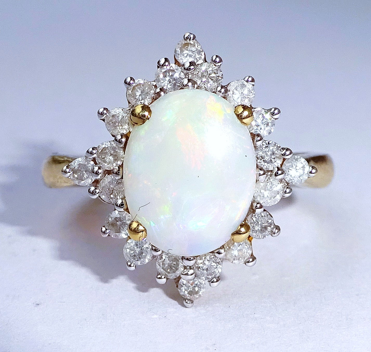 9ct Gold Opal & 0.60ct Diamond Star Halo Ring, Size O1/2
