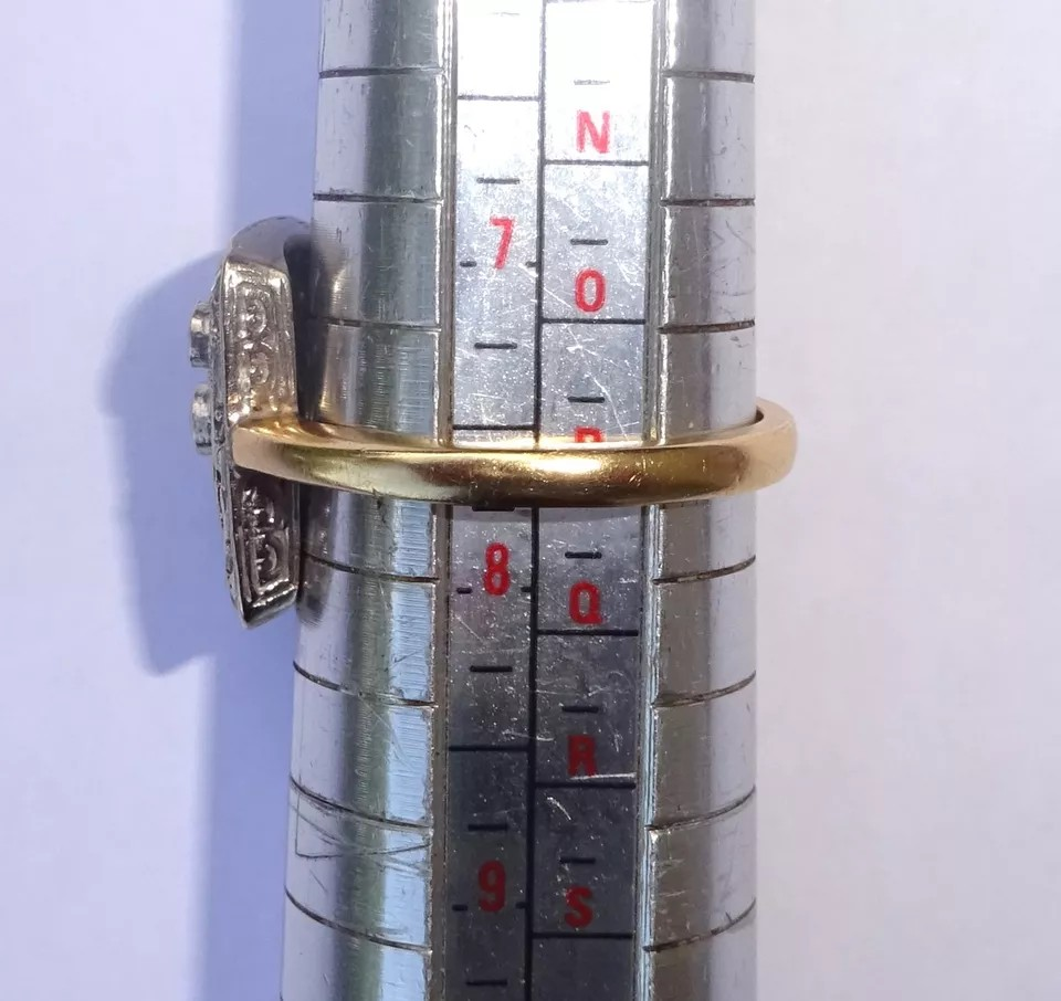 Thumbnail: Large Vintage Art Deco Inspired 18ct Gold & Diamond Panel Ring, Size P