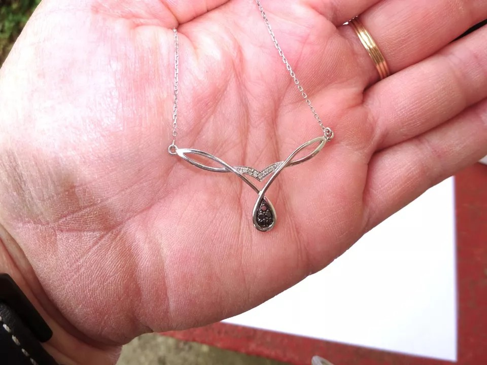 Thumbnail: 9ct White Gold 0.13ct Black & White Diamond Y Shaped Necklace, 16 1/2"