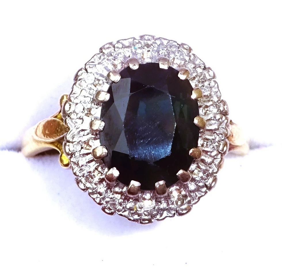 Thumbnail: Vintage 18ct Gold Sapphire & Diamond Halo Ring, Size O1/2