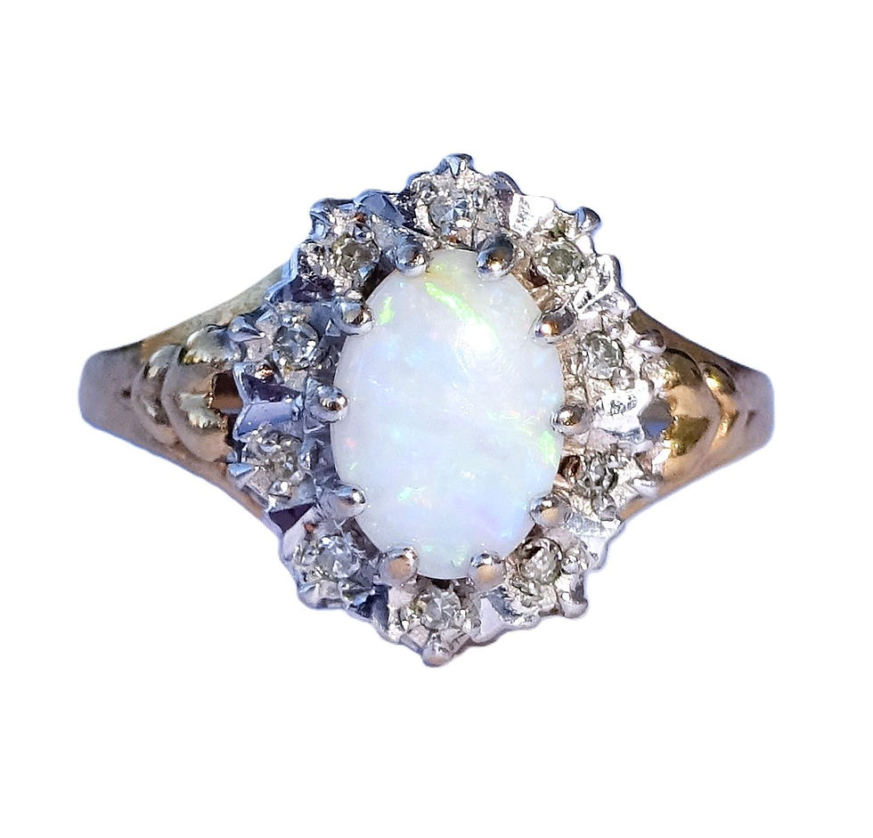Thumbnail: 9ct Gold Opal & Diamond Halo Heart Ring, Size J