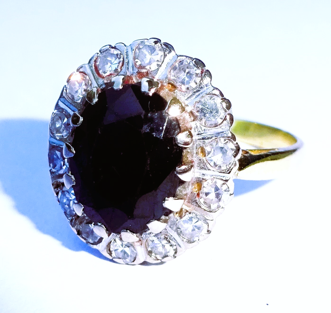 Vintage 18ct Gold Sapphire & 0.50ct Diamond Halo Ring, Size K