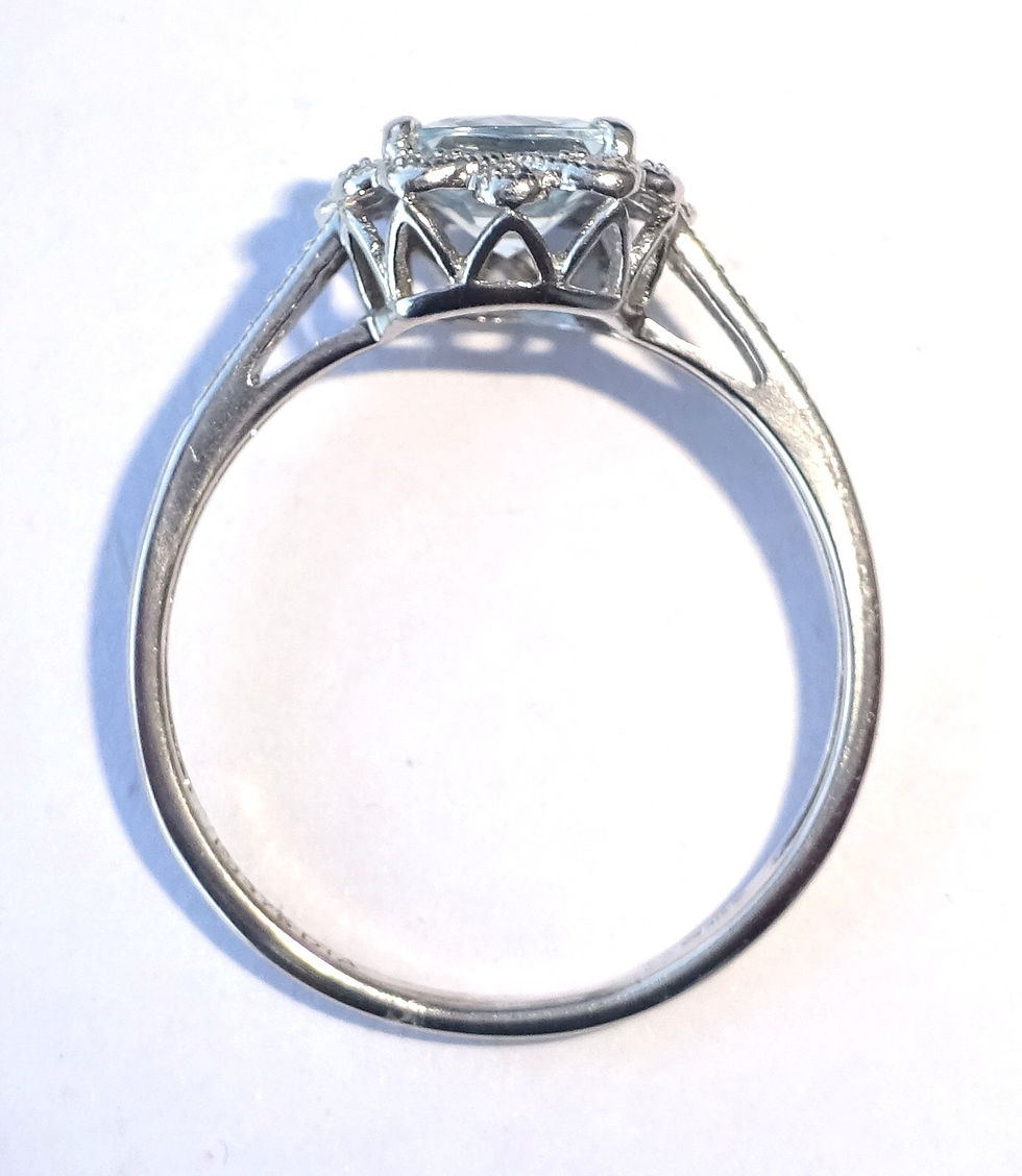 Thumbnail: 9ct White Gold Cushion Cut Aquamarine & Diamond Halo Ring, Size Q1/2