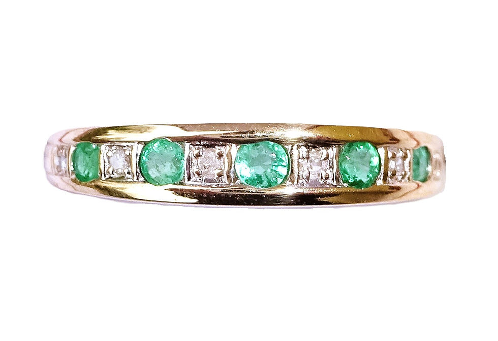 Thumbnail: 9ct Gold Emerald & Diamond Half Eternity Ring, Size N