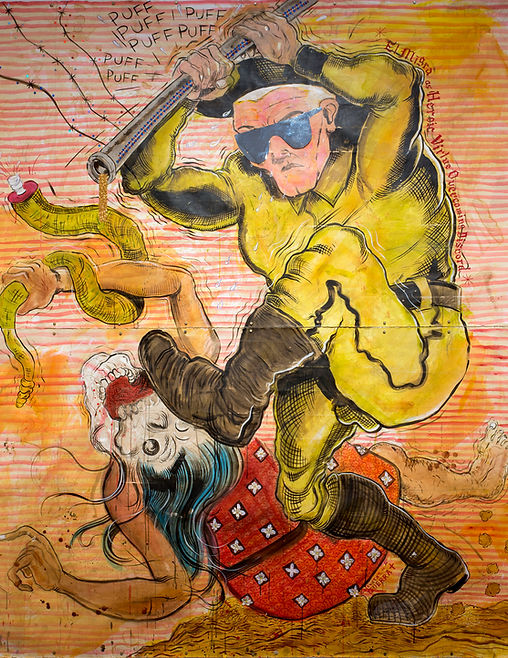Bay a Migra as Heroic Virtue overcoming Discord, mixed media, 2014