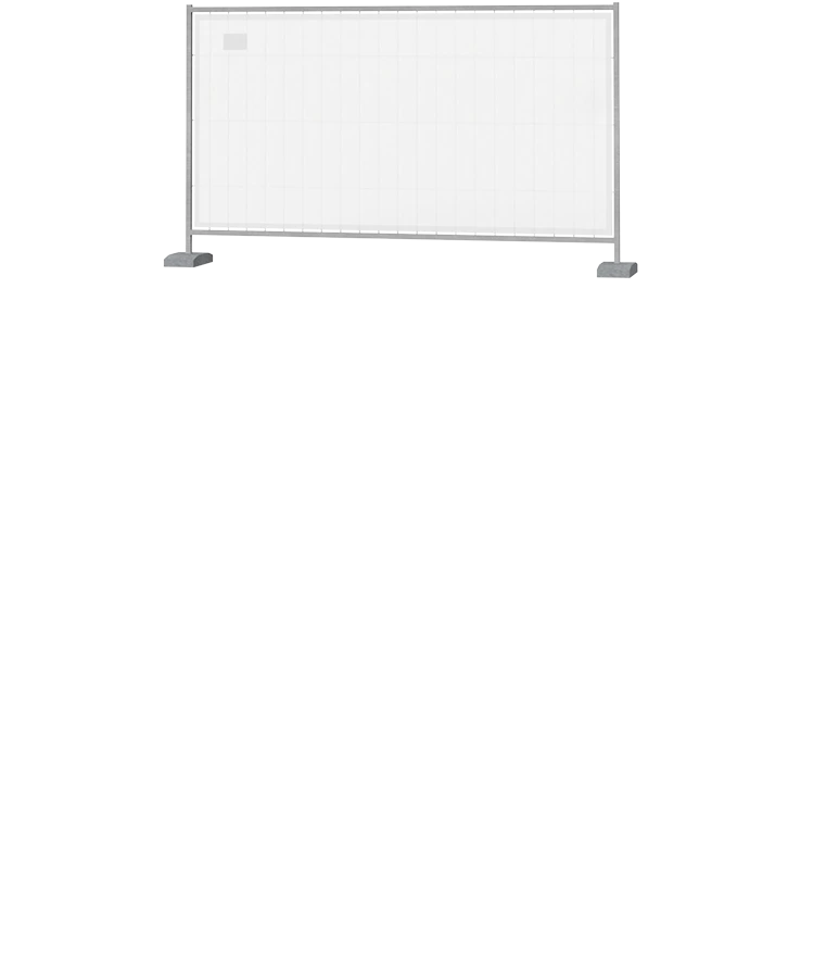 Freistehender Bauzaun mit daran fixiertem Banner