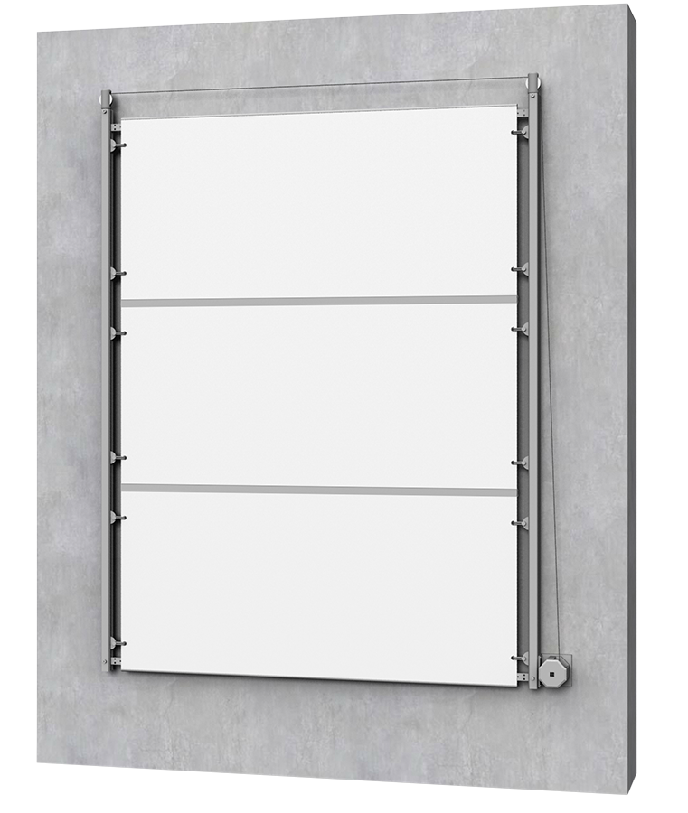 Das Banner-Liftsystem Multi Lift an einer Betonwand