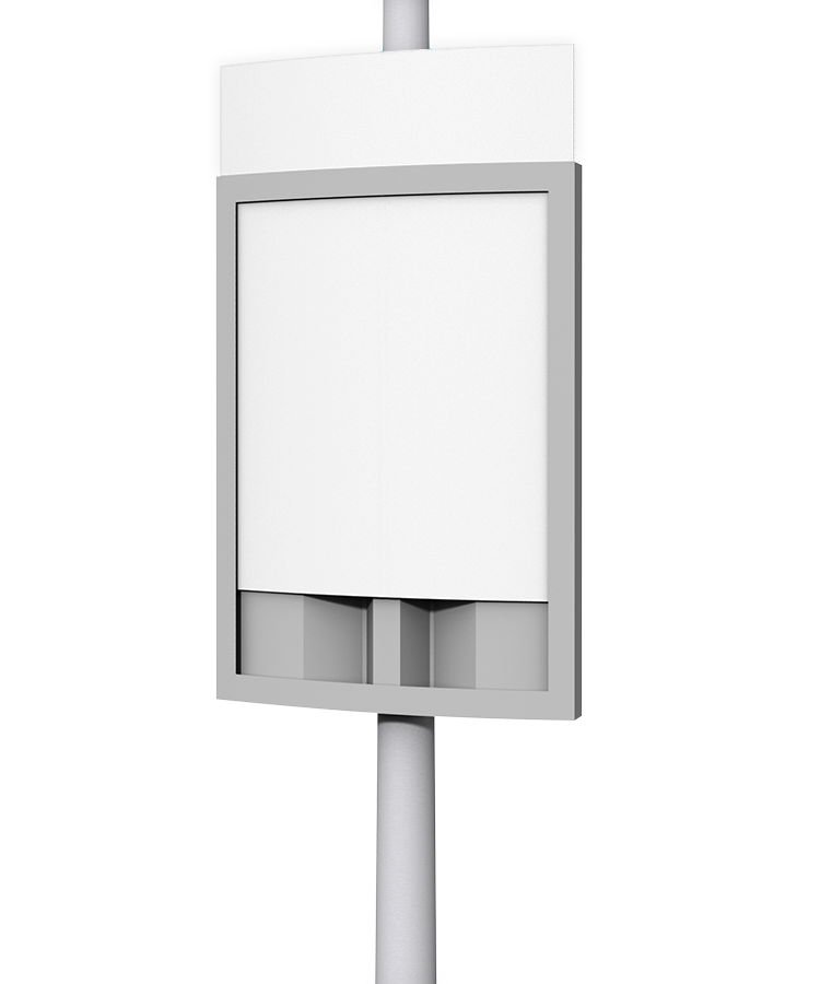 Präsentationssystem mit einer Hochlkammerplatte, das an einem Mast befestigt ist